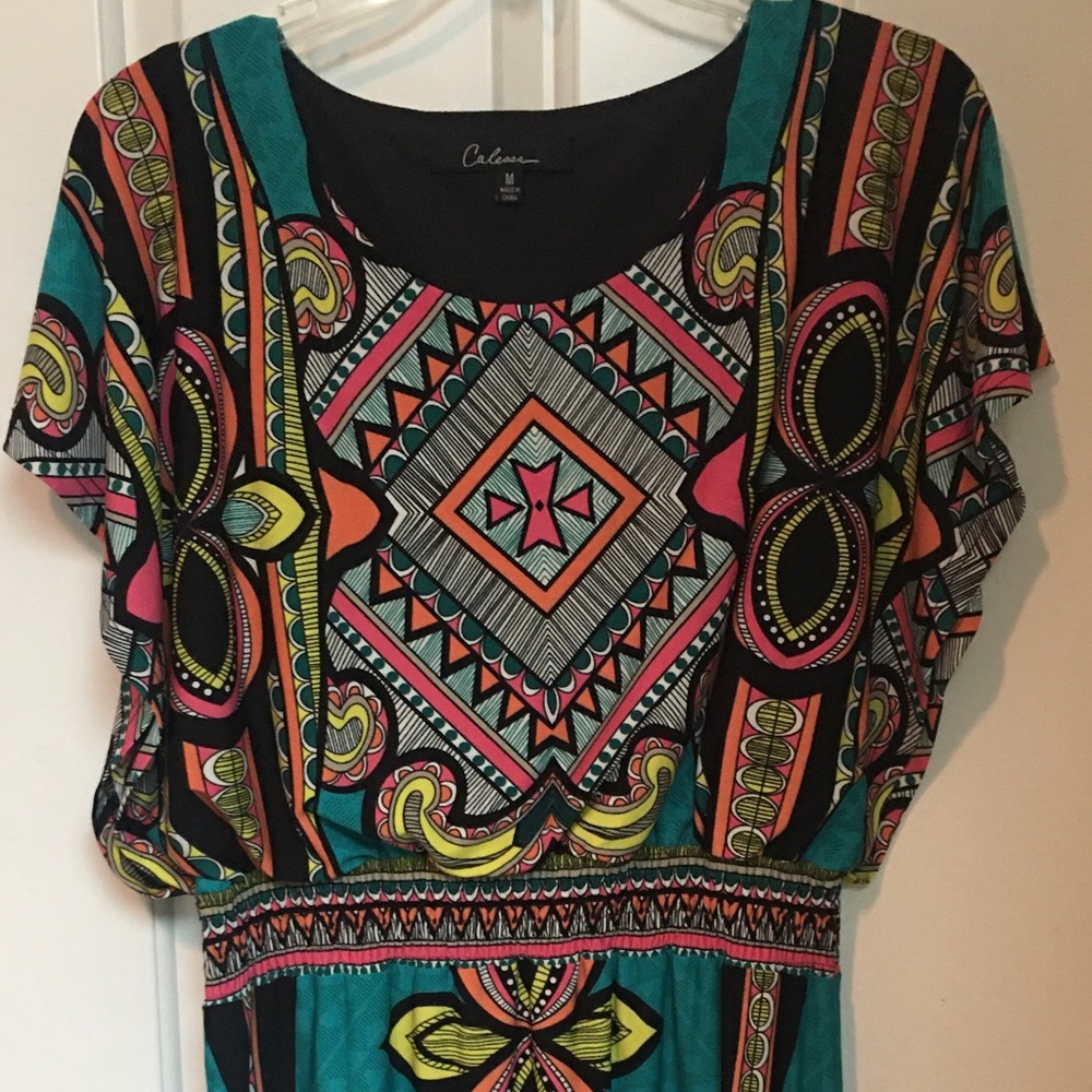 Calessa brand bright colored, very comfy Med dress